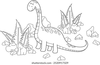 Vector line art with dinosaur. Brontosaurus. Coloring