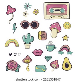 Vector line art Doodle cartoon set of objects and symbols. Doodle. Use for concept design. All objects are separated. Vector illustration