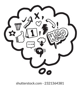 Vector line art Doodle cartoon set of objects and symbols on the Social Media theme.