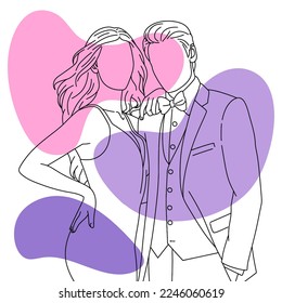 Vector line art doodle couple pose 3