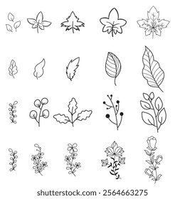 Vector Line Art of Doodle Floral in Different Style.