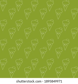 Vector line art doodle of sweet ice cream. Light green background. Fit for your children book cover, catalog, food menu, flyer, poster, banner, etc.