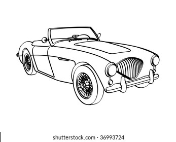 Vector line art drawing of early 60's Austin Healy 3000 sports car