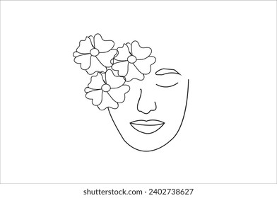Vector line art drawing or flower face line art , illustration