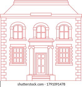 Vector line art drawing of a Georgian mansion, suitable for use as an image on a real estate agent's or property developer' business card.