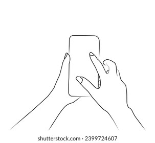 Vector line art drawing of hand holding mobile phone 