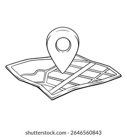 Ilustración de dibujo de línea de Vector de un puntero de ubicación de mapa