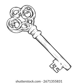 vector line art drawing illustration of a antique key