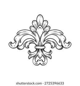 Ilustración de dibujo de arte de línea de Vector de una flor barroca de lis