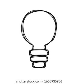 Vector line art drawing of light bulb. Eco icon isolated on white background