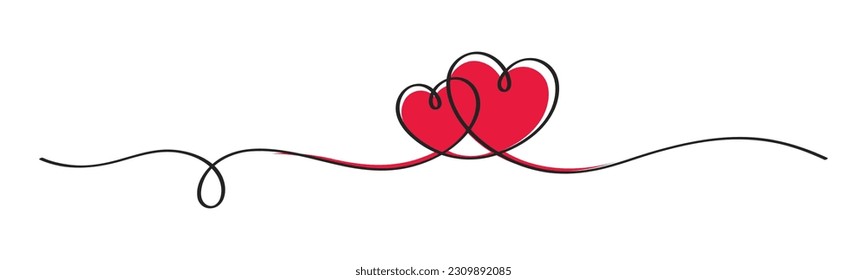 Vector line art drawing of love sign with two hearts