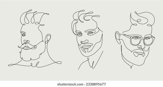 Vector line art drawing of man portrait. Hairstyle for Hipster. Fashionable men's style. Barbershop logo minimalist