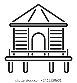 Vector line art drawing of a traditional building exterior with columns and steps