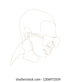 Vector line art drawing of woman with sunglasses.Hand drawn abstract illustrations