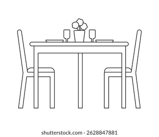 Vector line art of elegent interior dining table, coffee table, household. 