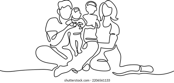 Vector Line Art. Family Siting and holding their children with love for a photo.