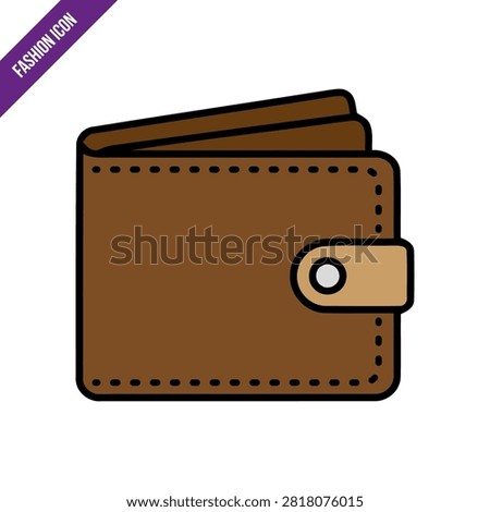 Vector Line Art Fashion Icon of Brown Leather Bifold Wallet Money Holder Purse
