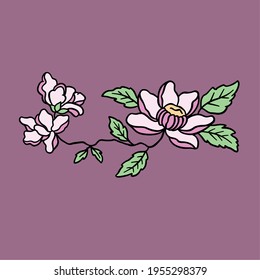 Vector Line Art Floral Flowers Tattoo Style for Valentines
