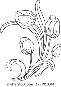 Vector Line Art Floral Flowers Tattoo Style for Valentines