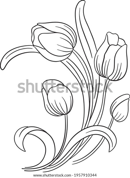 Vector Line Art Floral Flowers Tattoo Style\
for Valentines