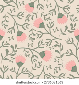 Vector line art floral patterns, seamless design, composed of flowers, branches, leaves, and various design elements. Suitable for printmaking, cotton fabrics, clothing, decorative items, and various printing projects.