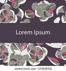 Vector  line art florals frame. Floral pattern background. Abstract illustration. Invitation or greeting card.