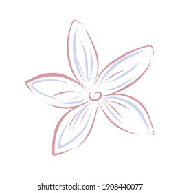 Vector line art flower clip art isolated on white background. Pink and blue doodle botanical illustration. Floral design element for cards, invitations, weddings, postcards, stickers and decorating.