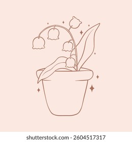 Vector line art flowers in pot, vector art