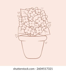 Vector line art flowers in pot, vector art