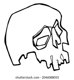 vector line art freehand drawing human skull in cartoon style isolated white background  useful for Halloween product design  postcards  print  tattoo  poster  web element   graphic design 