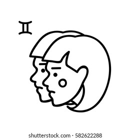 Vector line art gemini zodiac symbol astrology illustration air element