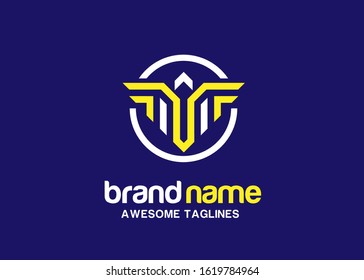 vector line art geometric of wings and circle logo
