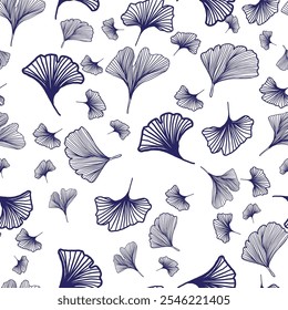 Vector Line art Ginkgo Seamless Pattern for wallpapers, fabrics, wrapping paper