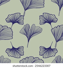 Vector Line art Ginkgo Seamless Pattern for wallpapers, fabrics, wrapping paper