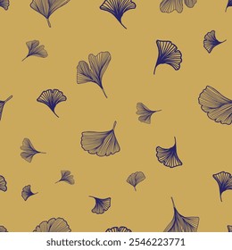 Vector Line art Ginkgo Seamless Pattern for wallpapers, fabrics, wrapping paper