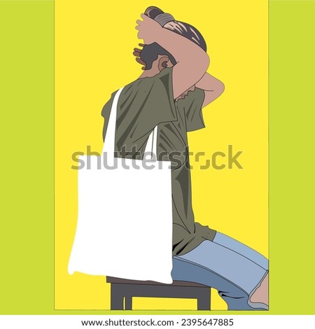 Vector line art of a girl using a paper bag suitable for screen printing of all types of t-shirts 
