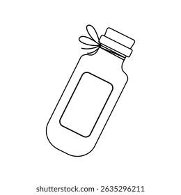 Vector line art of a glass jar with lid and ribbon. Simple outline perfect for packaging, labels