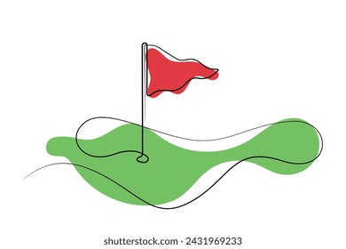 vector line art of golf course.single line vector of golf course,flags and holes.one line drawn golf course icon