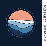 Vector line art Great Smoky Mountains National park design outdoor for t-shirt, logo, apparel and more