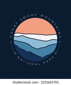 Vector line art Great Smoky Mountains National park design outdoor for t-shirt, logo, apparel and more