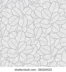 Vector line art grey leaves texture seamless