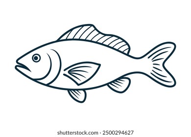 Vector Line Art of Grouper Fish on White Background Cute Cartoon Clip art and Icon