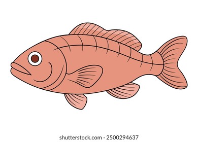 Vector Line Art of Grouper Fish on White Background Cute Cartoon Clip art and Icon