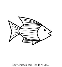Vector Line Art of Grouper Fish on White Background Cute Cartoon Clip art and Icon