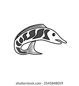 Vector Line Art of Grouper Fish on White Background Cute Cartoon Clip art and Icon