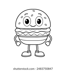 vector line art hamburger funny cartoon