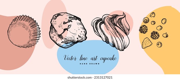 Vector line art hand drawn cupcake. Easy to edit lines and background. 