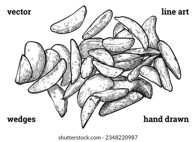 Vector line art hand drawn potato wedges.