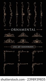 Vector Line Art Hand Drawn Decorative Ornament Set