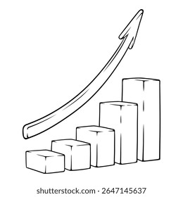 Vector línea arte dibujado a mano ilustración de una tabla de crecimiento con flechas negocios y finanzas